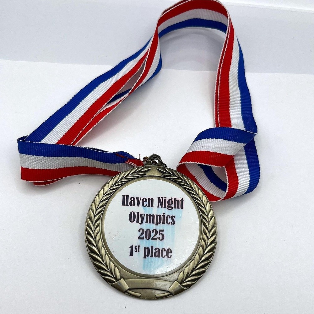 Vintage 1st Place Medal Haven Night Olympics 2025 Award Ribbon‎ Red White Blue